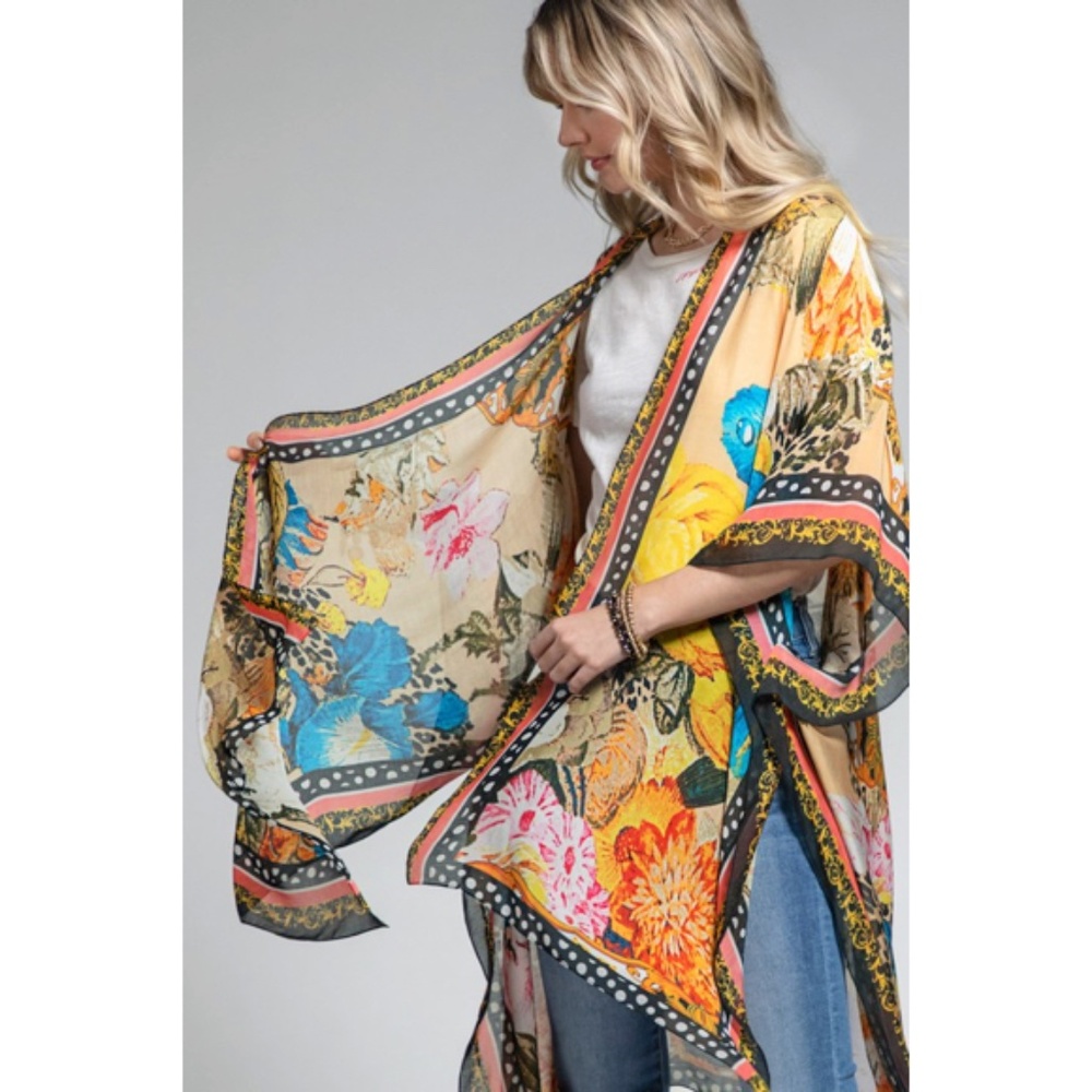 SOLD OUT Milan Colorful Leopard Animal Print & Floral Border Kimono Wrap Coverup - Picture 5 of 15